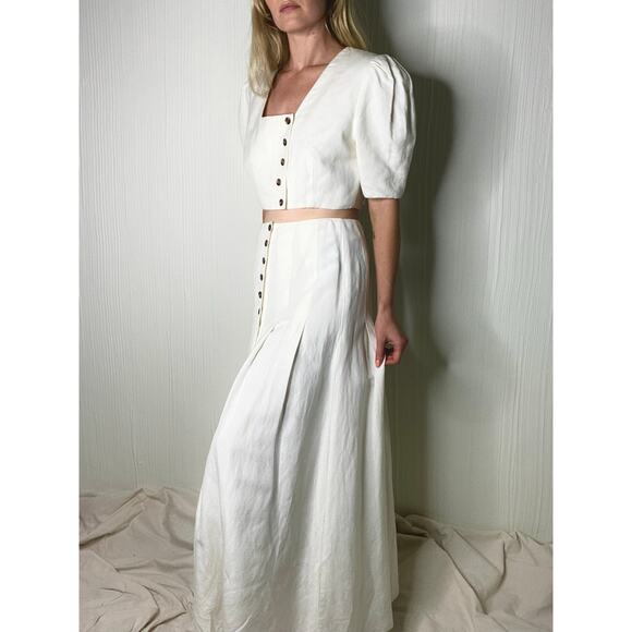 FAME AND PARTNERS Ecru Ivory Linen 2-Piece Crop Top & Midi Skirt Set US 6 - Picture 3 of 16